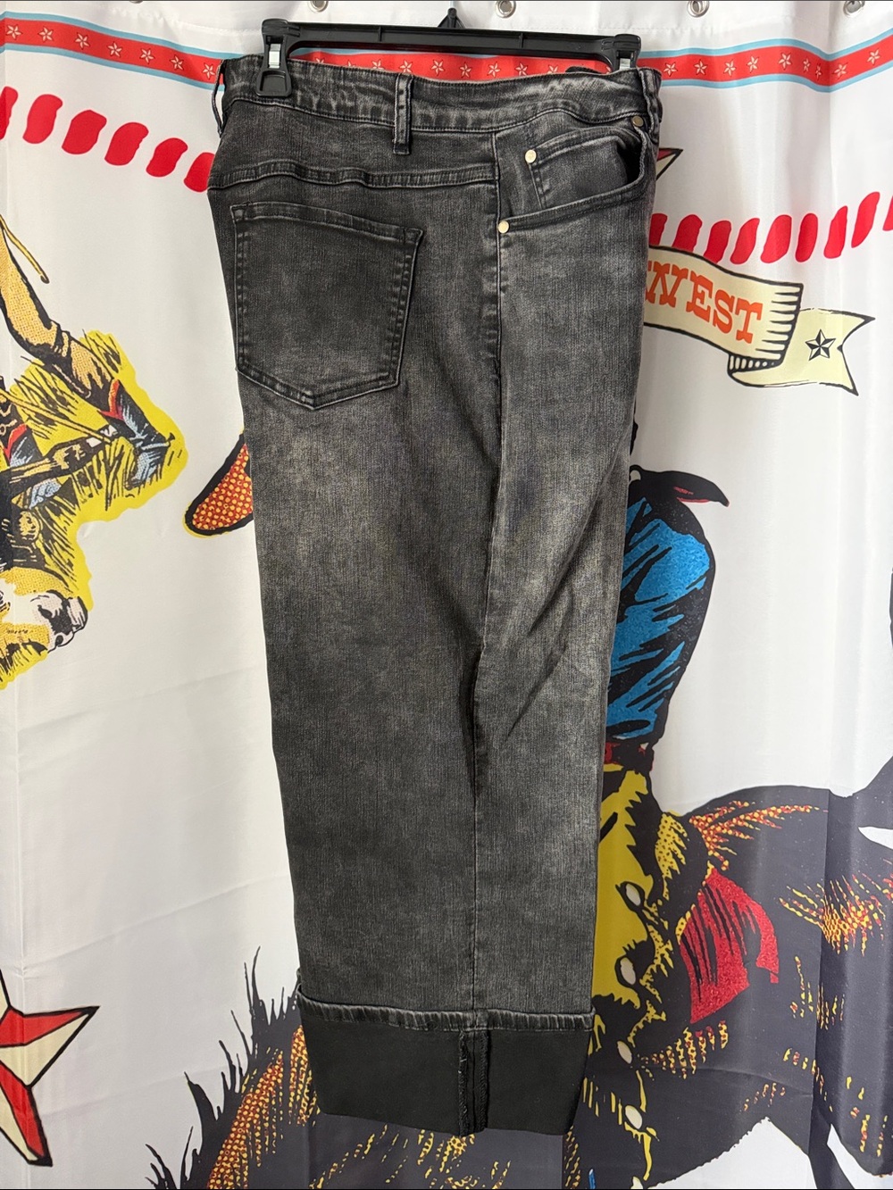 Tribal Women's Washed Black Wide Leg Cropped Jeans